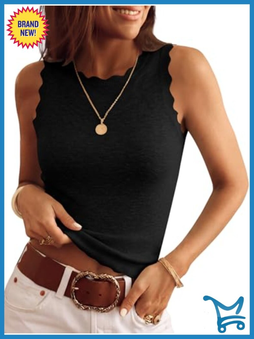Scalloped Sweater Tank Top Wool Blend Sleeveless Summer Casual